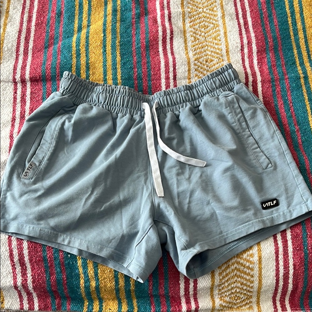 Light Blue Athletic Shorts with Drawstring